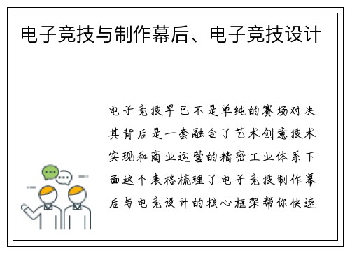 电子竞技与制作幕后、电子竞技设计